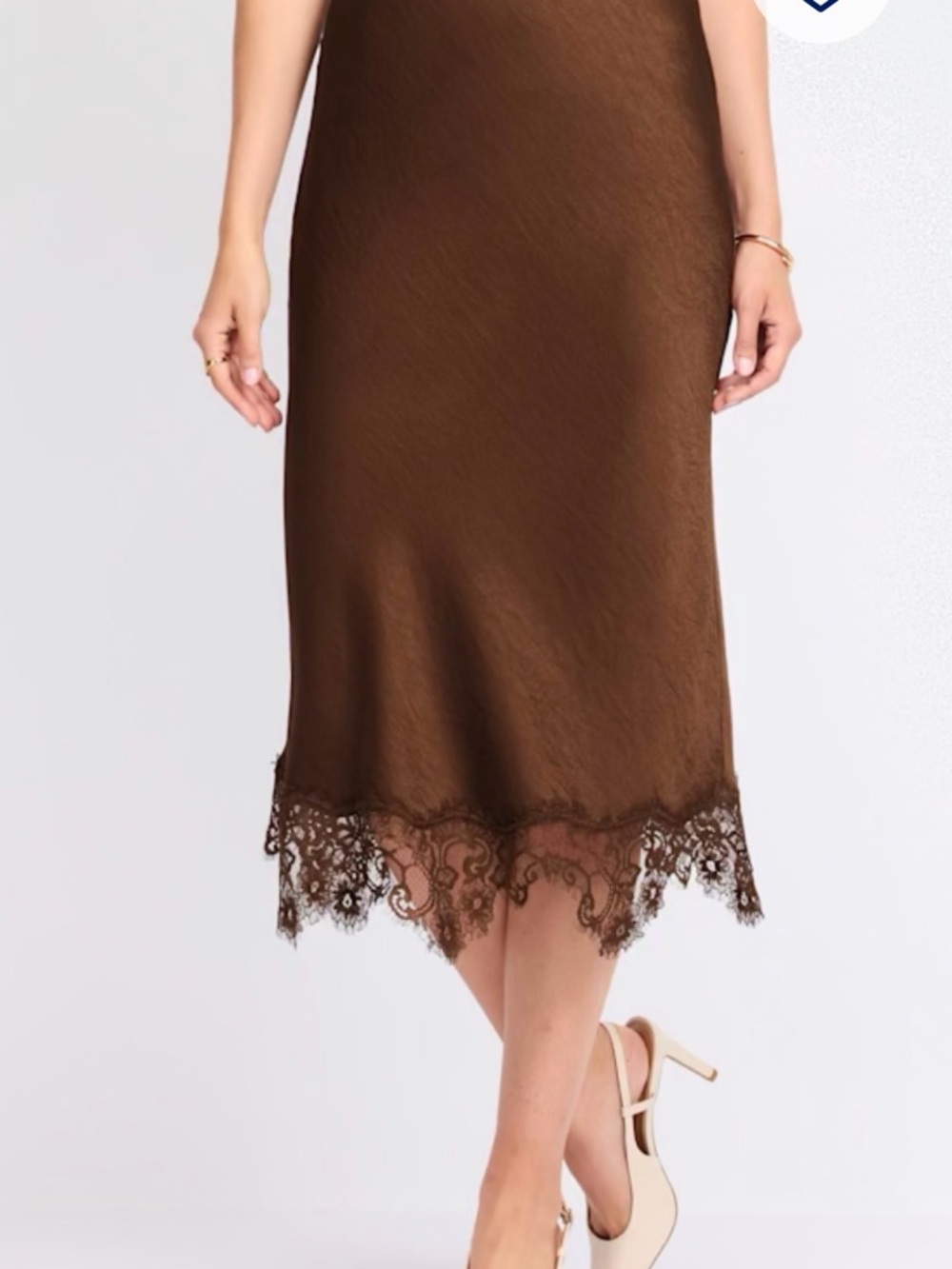 Skies Are Blue Brown Lace-Hem Slip Skirt Size Small NWT